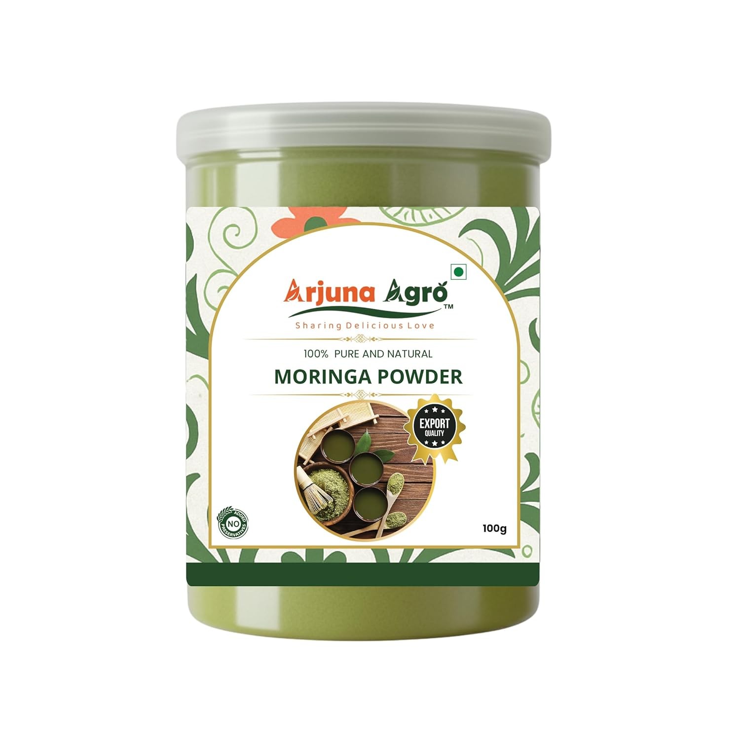 Arjuna Agro Moringa Leaf Powder | Pure Drumstick Leaf | Single-Ingredient Green Blend for Smoothies & Drinks (100 Grams)