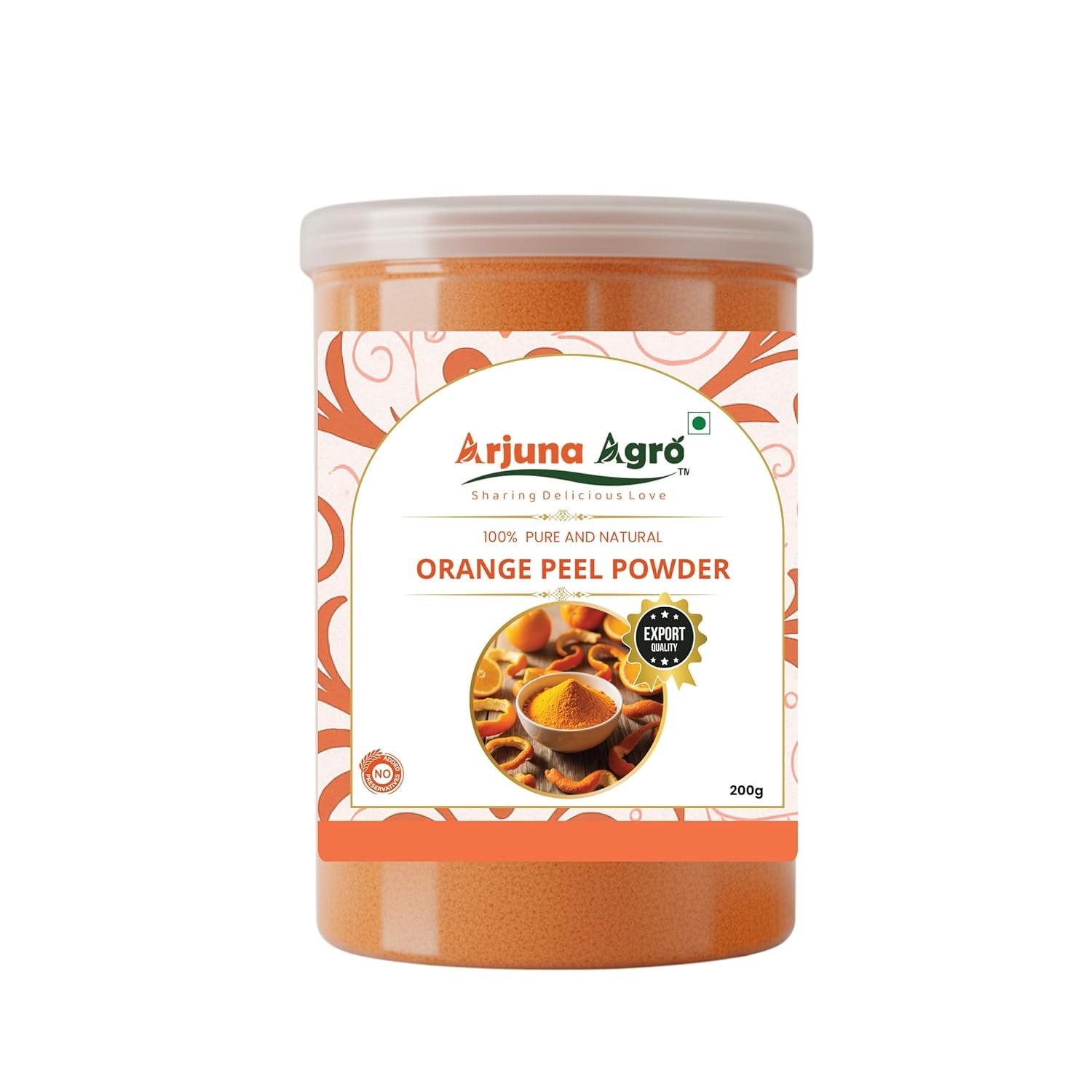 Arjuna agro Orange Peel Powder | 100% Natural Citrus Peel | Ideal for Face Packs, Hair Masks & DIY Skincare | Suitable for Culinary & Wellness Use