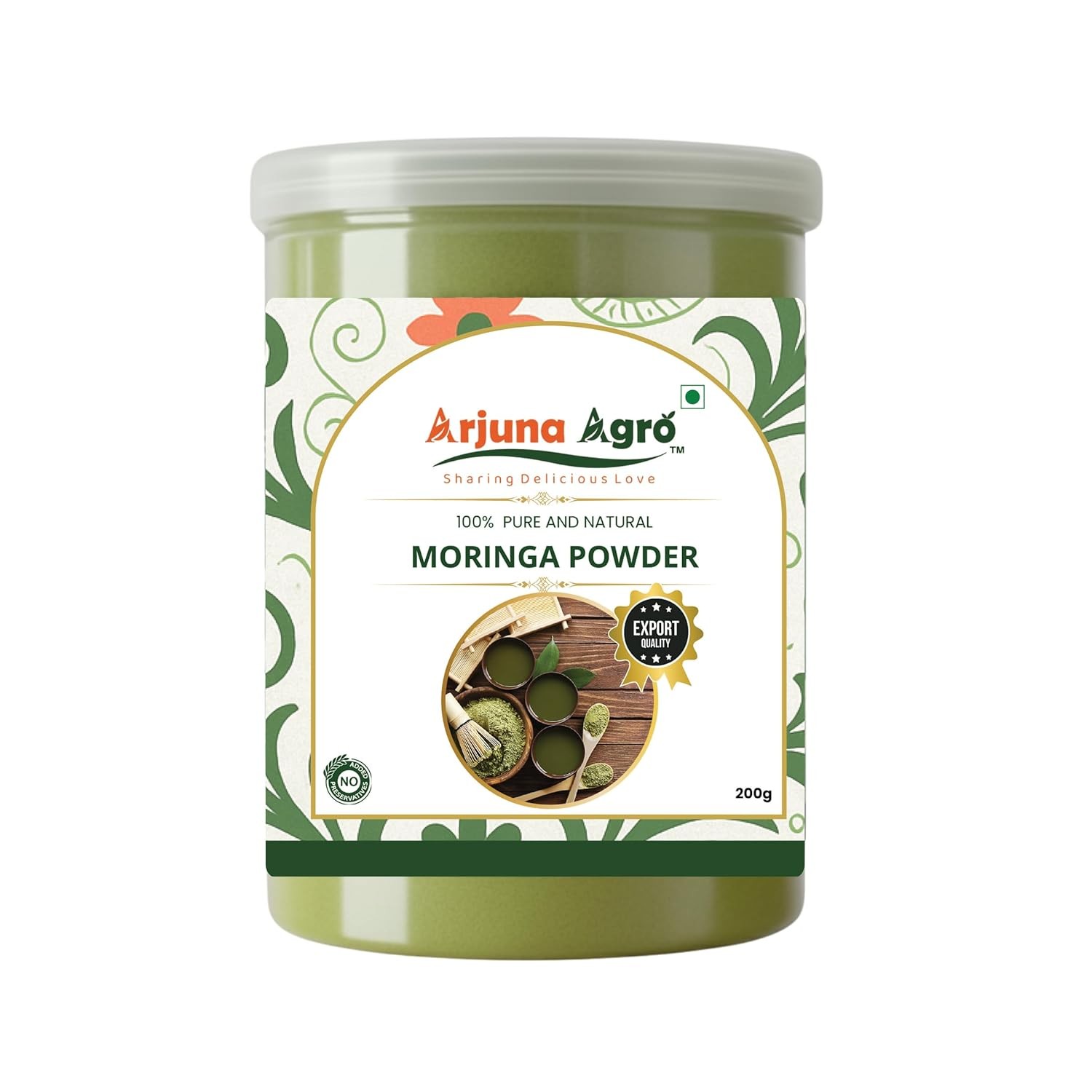 Arjuna Agro Moringa Leaf Powder | Pure Drumstick Leaf | Single-Ingredient Green Blend for Smoothies & Drinks (200 Grams)